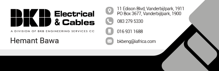 BKB Electrical & Cables modern corporate identity design by TLDC Marketing, featuring logo, business cards, and letterhead.