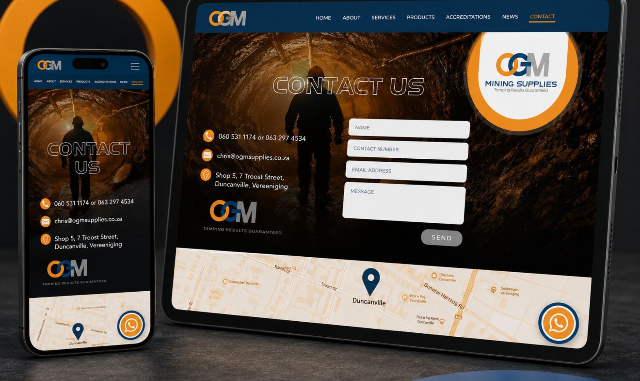 Website design for mining suppliers showing OGM Mining Supplies WordPress website by TLDC Marketing